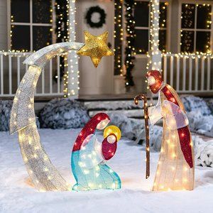 5 Ft Christmas Nativity Scene | Yard Light w 140 Pre-lit LED Warm Lights Outdoor